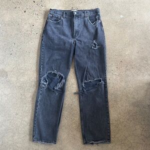 Abercrombie 90s straight ultra high rise black ripped Jean